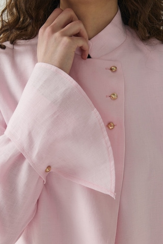 Molene Pembe Seyyar Manşet Detaylı Keten Blazer