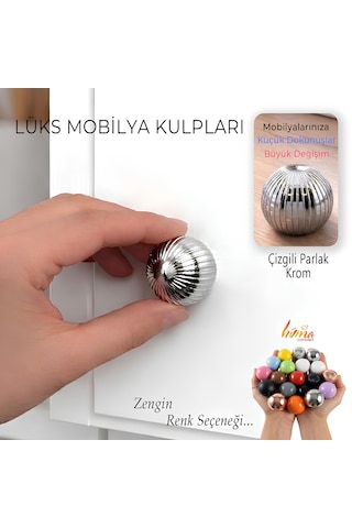 Sert Plastik Düğme Yuvarlak Top Çizgili Parlak Krom Dolap Mobilya Mutfak Dolabı Çekmece Kulbu Kulpu Kulplar