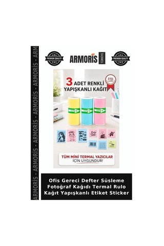Ofis Gereci Defter Süsleme Fotoğraf Kağıdı Termal Rulo Kağıt Yapışkanlı Etiket Sticker Diğer