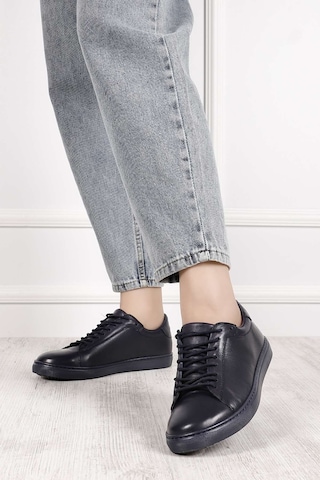 Gönderi R Lacivert Antik Bağcıklı Termo Taban Hakiki Deri Sneaker Lacivert