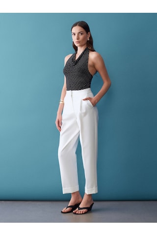 Dilvin 72694 Kıvrık Paça Pileli Pantolon-beyaz