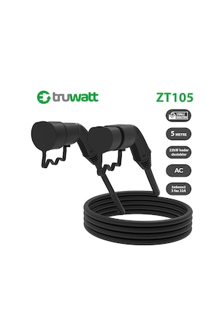 Truwatt Zt105 Elektrikli Araç Şarj Kablosu Type-2 32a/22kw/380v 5 Metre Truwatt Zt105 Elektrikli Araç Şarj Kablosu Type-2 32a/22kw/380v 5 Metre