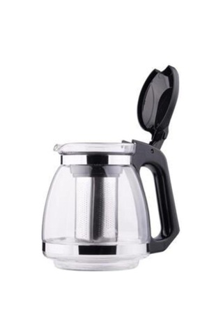 Isıya Dayanıklı Süzgeçli Cam Demlik 1500 Ml Çaycı Çay Makinesi Demliği Teapot 1.5 Litre Siyah