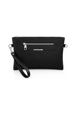 Sanmorris Kadın Suni Deri Ayarlanabilir Çapraz Ve El Askılı Portföy, Clutch Çanta S-1360 Siyah Saten
