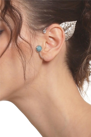 Kadın Gümüş Renk Lak Kaplama Taşlı Dokulu Yaprak Stilizesi Sol Kulak Earcuff & Kıkırdak Küpe Çok Renkli