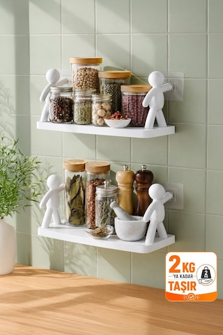 2'li Yapışkanlı Çöp Adam Banyo Organizer Raf Şampuan Kozmetik Baharat Düzenleyici Dekoratif Raf Diğer