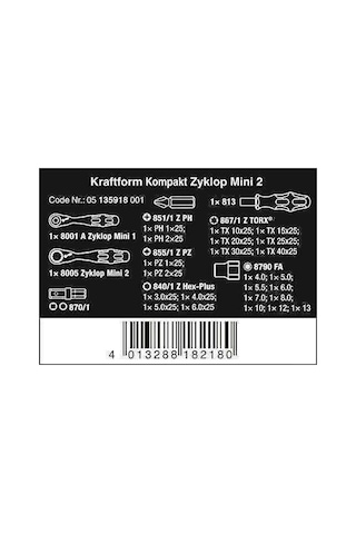 Wera K. Kompakt Zyklop 2 Li Mini Cırcırlı Çantalı Set 0513591800