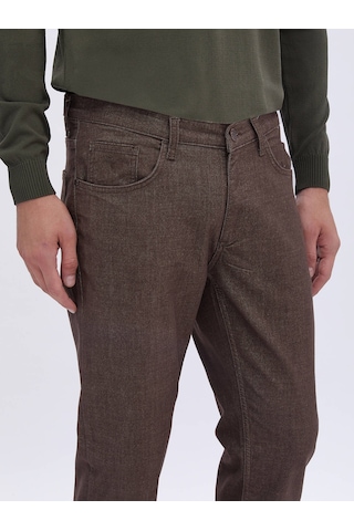 Kip Kahverengi Dokuma Slim Fit Casual Pamuk Karışımlı Pantolon Kahverengi