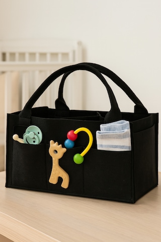 Yunusoğlu Home Siyah Keçe Anne Bebek Bakım Çantası Krem Yenidoğan İçin Organizer Düzenleyici Siyah