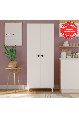 İMBAŞ 2 Kapaklı 5 Raflı MEGA Çok Amaçlı Mutfak Dolabı Banyo Dolabı Beyaz %100 MDF