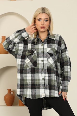 Nurneva Oduncu Kumaş Ekose Desen Oversize Gömlek Yeşil-yeşil Yeşil