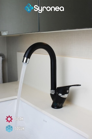 Kısa Siyah Mix Lavabo Bataryası Aç Kapa Banyo Lavabo Musluk Siyah