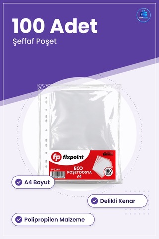 A4 Poşet Dosya Şeffaf 100 Adet Polipropilen Delikli Evrak Belge K