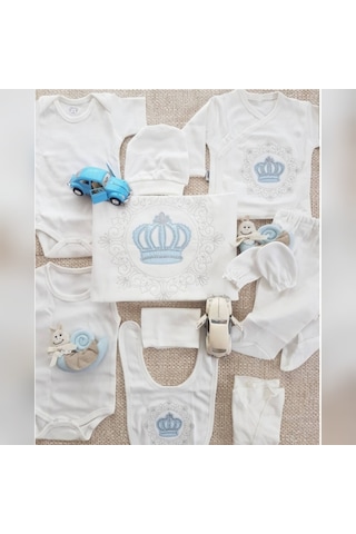 Zıpır Baby Erkek Bebek Prens Taçlı Hastane Çıkışı Seti 10 Parça Çok Renkli