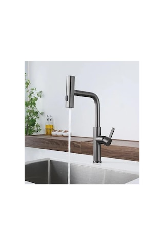 Rena Design Çok Modlu Antrasit Mutfak Evye Bataryasi Spiralli Çek Birak Başlik Yağmurlama Anrasit