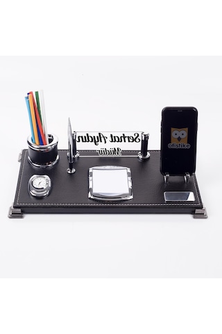 Milano Masa İsimliği Masaüstü Siyah Deri Ofis Seti