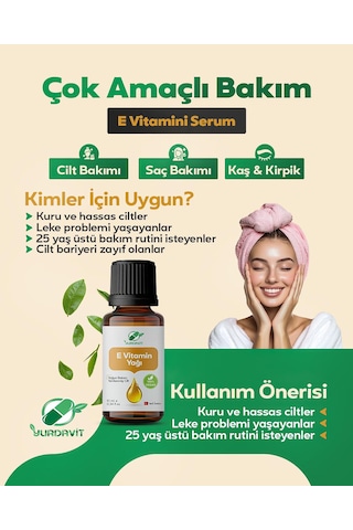 E Vitamin Yağı 10 Ml Yoğun Nem & Cilt Yenileyici Saf Vitamin E Oil Vegan