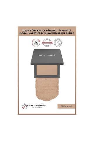 Alix Avien Kompakt Pudra 12 Saate Kadar Kalıcılık Soğuk-nötr Cilt Alt Tonu Compact Powder 11 Caramel
