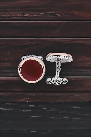 Gümüş Akik Taşlı Yuvarlak Model Kol Düğmesi -5757 Gümüş