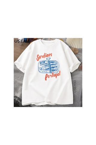 Tarzsokak Sardalya Kalaylı Balık T-shirt Portekiz Tshirt Vintage Seyahat Balık Tgrafik Tee Avru 2843 Beyaz