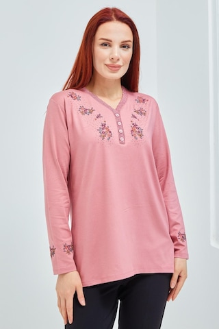 Fresh & Moda Fresh&moda Kadın Pembe V Yaka Düğmeli Çiçekli Likralı Anne Penye 001