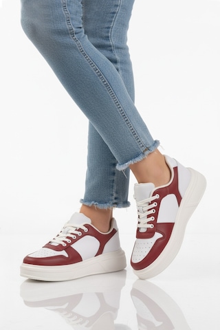 Ayk's Beyaz Bordo Bağcıklı Cilt Hafif Unisex Sneaker Aper 049 G Bordo