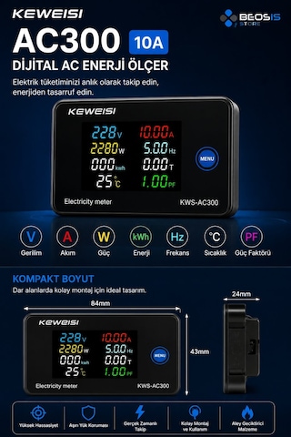 Kws-ac300 10a Dijital Ac Enerji Analizörü Renkli Lcd, Voltmetre