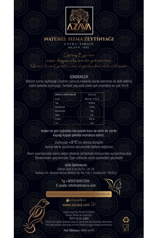 Azzava Natürel Sızma Zeytinyağı 5 L