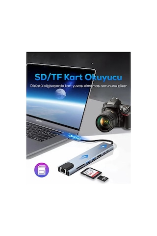Type C Girişli 8 Port Dönüştürücü Ve Çoklayıcı