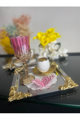 6'lı Kelebek Desenli Nakış Keten Kahve Yanı Kokteyl Sunum Peçete