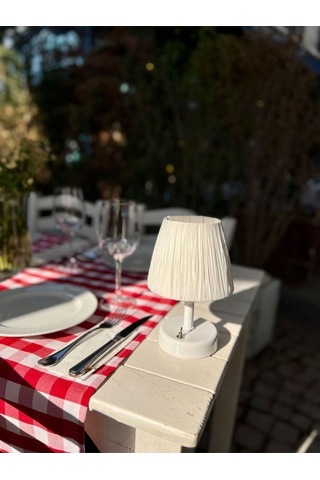 Rafya & Hasır Masa Üstü Led Kablosuz Pilli Abajur Alt Beyaz-üst Beyaz Saçaksız