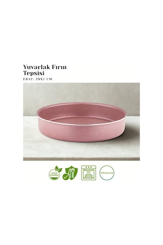 3lü Granit Yuvarlak Fırın Tepsisi Seti - Pembe Çok Renkli