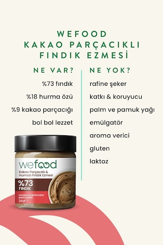Wefood Kakao Nibli Hurmalı Fındık Ezmesi 200 gr