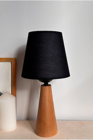 Bohem Ahşap Ayaklı Konik Abajur - Siyah Siyah