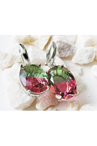 Lilahgümüştr Gümüş Oval Turmalin Taşlı Kadın Küpe