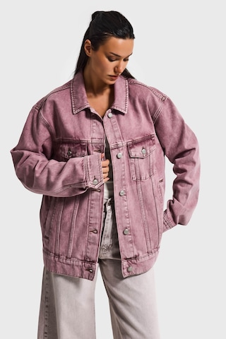 Kadın Lila 3s6-98 Oversize Özel Yıkamalı Bol Kesim Denim Ceket