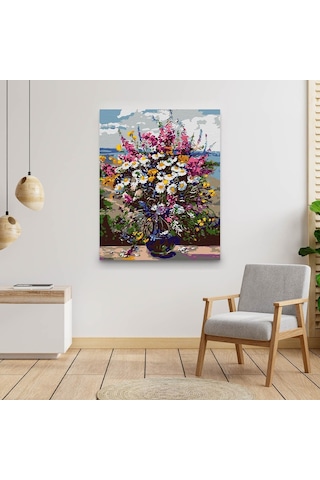 Sayılarla Boyama Seti 40 x 50 CM Tuval Şasesine Gerili Vazodaki Renkler