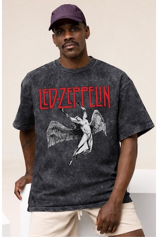 Sevbano Led Zeppelin Rock Metal Müzik Grubu Baskılı Unisex Oversize Vinta Siyah
