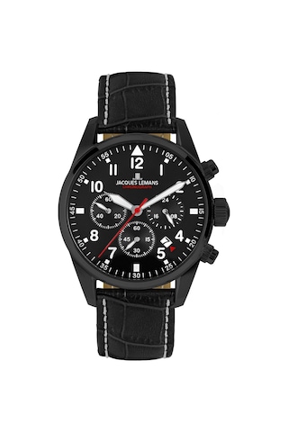 Jacques Lemans Sport Jl.42-2f Quartz Deri Siyah 10 Atm 42 Mm Erkek Kol Saati Siyah