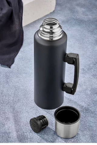 1.0 Litre Kulplu Paslanmaz Çelik Avcı Termos Siyah Siyash