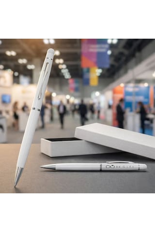 Bk Kurumsal Promosyon 1022 Metal Beyaz Touchpen Kalem Lazer Baskılı Logolu Tükenmez Kalem 10 Adet