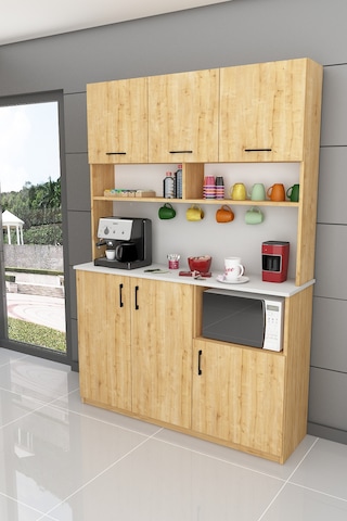 Asra Trend Kahve Köşesi KAHVE03 %100 MDF Çok Amaçlı Mutfak Dolabı Beyaz - Safir Meşe