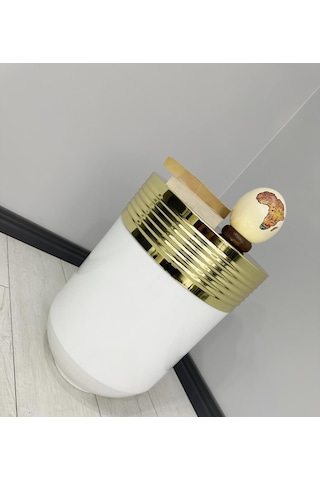 Elegant Dekoratif Gold Darbuka Parlak Beyaz Sehpa 60cm