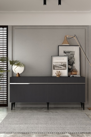Fontana Lazer Pleksi Desen Konsol Tv Sehpası Çok Amaçlı Dolap 180 Cm Ag Antrasit - Gümüş