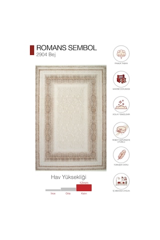 Romans Sembol 2904 Bej Vizon Modern Çerçeveli Salon Halısı