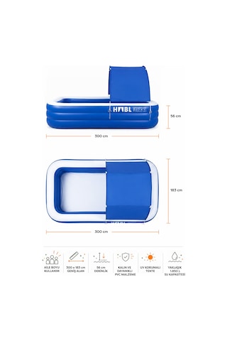 Habl 3 Boğumlu Tenteli Şişme Havuz Xxl 300x183x56 Cm 1850 L Güneş Korumalı Aile Havuzu Mavi - Beyaz