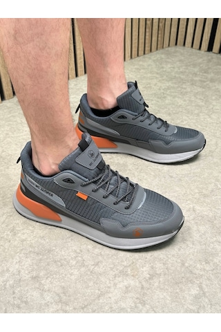 Günlük Erkek Sneaker Bağcıklı Kalın Tabanlı Rahat Hafif Spor Ayakkabı 2019 Füme - Oranj