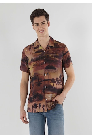 Colin's Colins Regular Fit Shirt Neck Baskılı Erkek Kahverengi Kısa Kol Gömlek Cl1057831 Q1.v1 Cor Cinnamon Çok Renkli