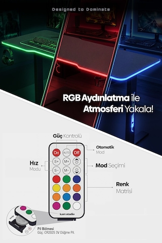 Ion Rgb Aydınlatmalı Oyuncu Masası Siyah
