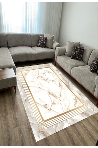 STY Home Gri Gold Dijital Baskı Salon Halısı Kaymaz Tabanlı Yıkanabilir Halı Yolluk 30 Gri